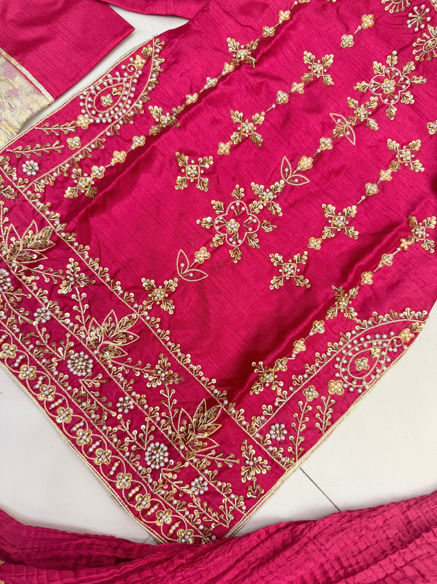 Silk Fabric Shirt With Crush Sharara Beautiful Artical Handmade work on shirt.