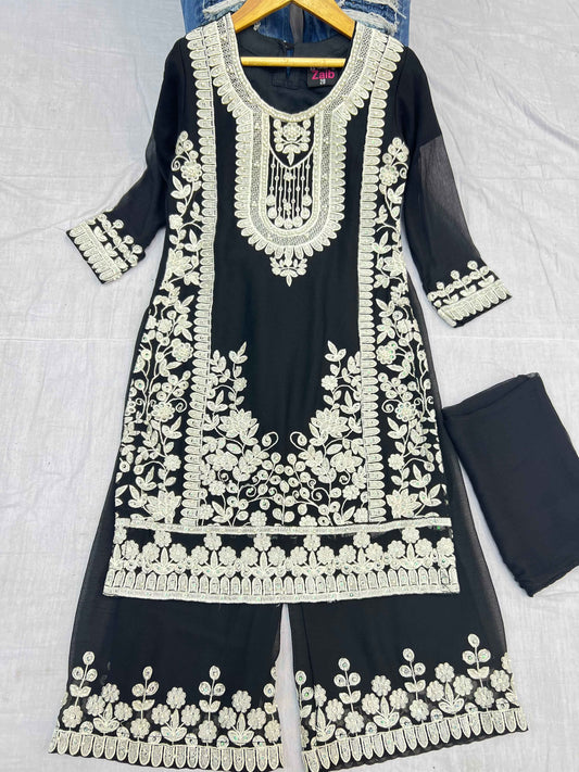 Chiffon Dress With Plazo