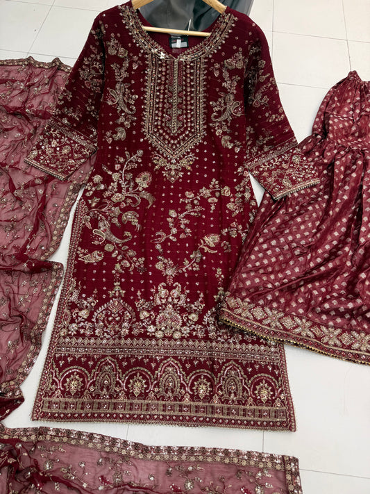 CHIFFON FABRIC Wedding Dress Collection With Jamawar BEautiful Ghrara 2025