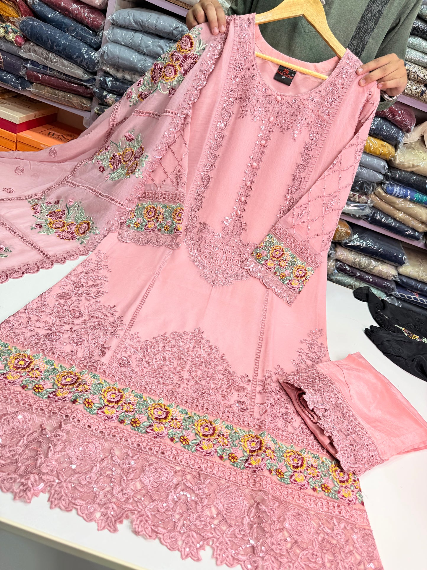 MARIAH B. Chiffon Fabric Long Shirt Heavy Embroidered Dupatta Dress 2025
