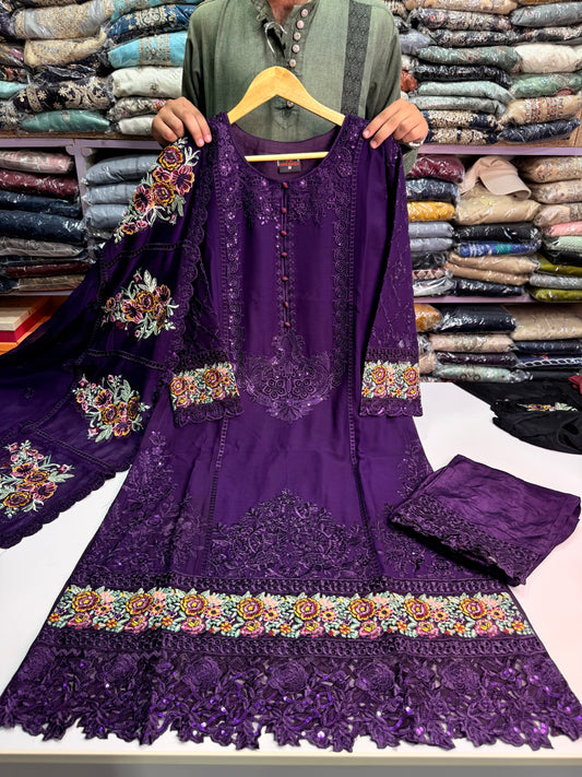 MARIAH B. Chiffon Fabric Long Shirt Heavy Embroidered Dupatta Dress 2025