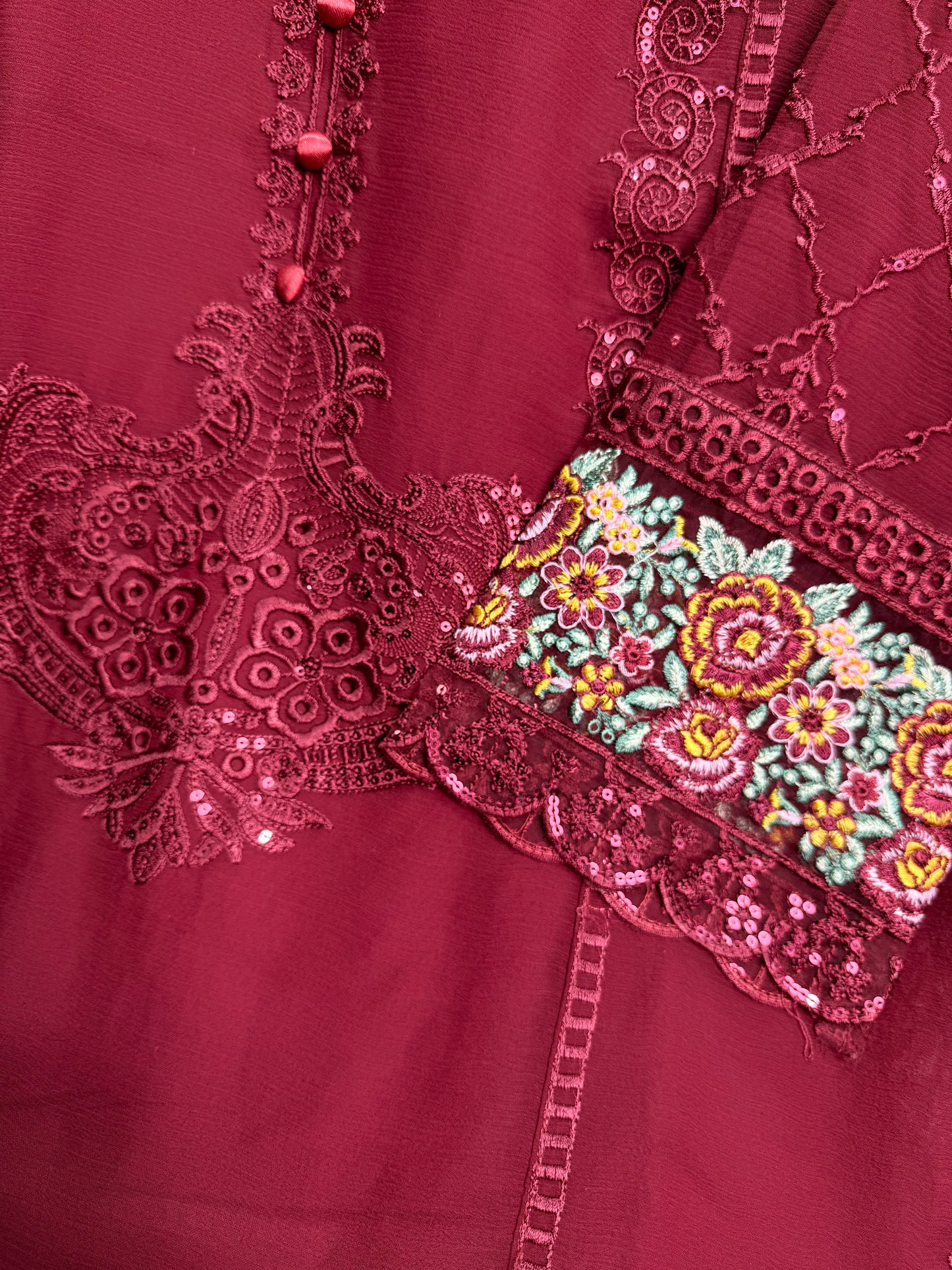 MARIAH B. Chiffon Fabric Long Shirt Heavy Embroidered Dupatta Dress 2025