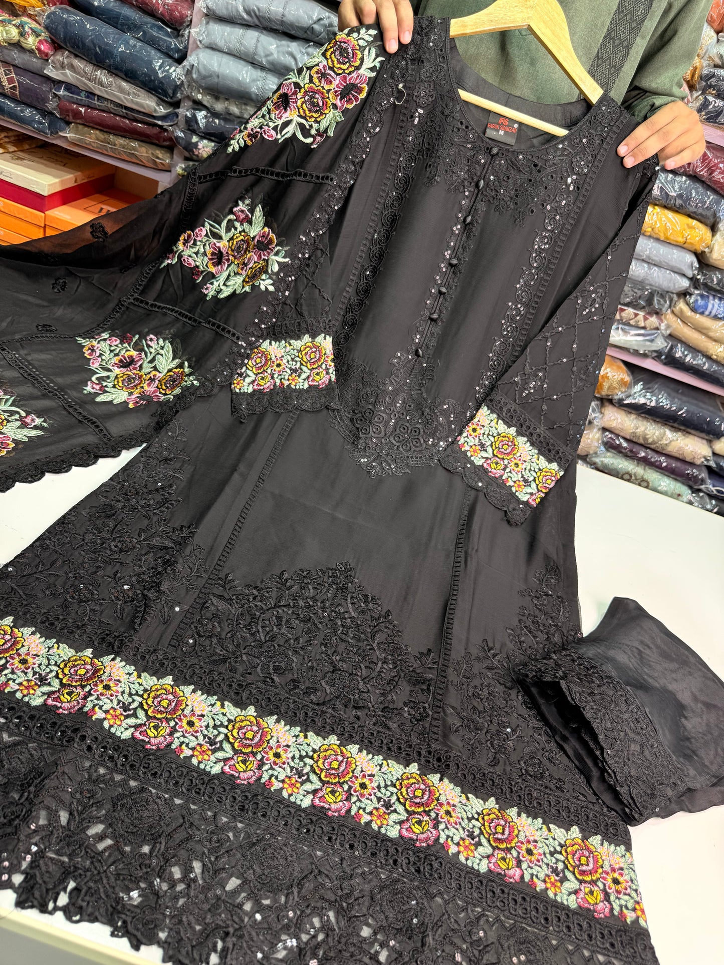 MARIAH B. Chiffon Fabric Long Shirt Heavy Embroidered Dupatta Dress 2025