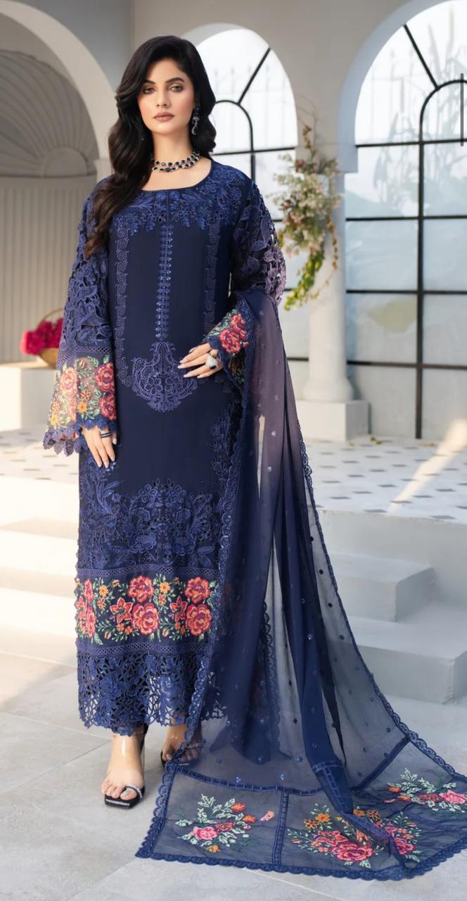 MARIAH B. Chiffon Fabric Long Shirt Heavy Embroidered Dupatta Dress 2025