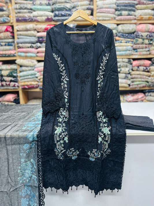 Luxury 3PC Embroidered Suit with Heavy Front & Sleeve Work | Punjab Boutique Jhelum