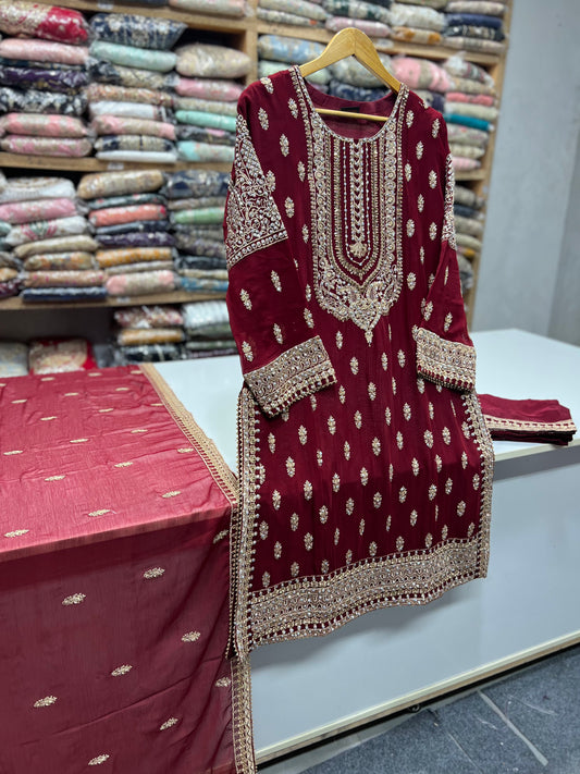 Luxury Chiffon 3PC Heavy Embroidered Wedding Wear Suit | Punjab Boutique Jhelum