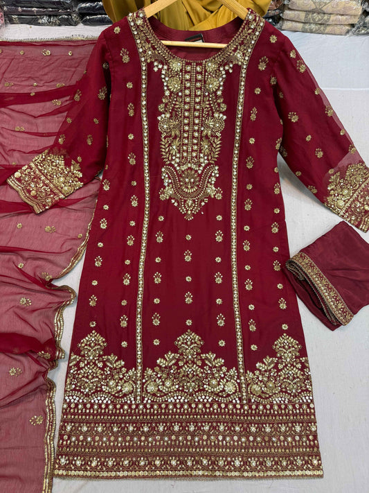 CHIFFON FABRIC Long Shirt With Trouser Dress 2025