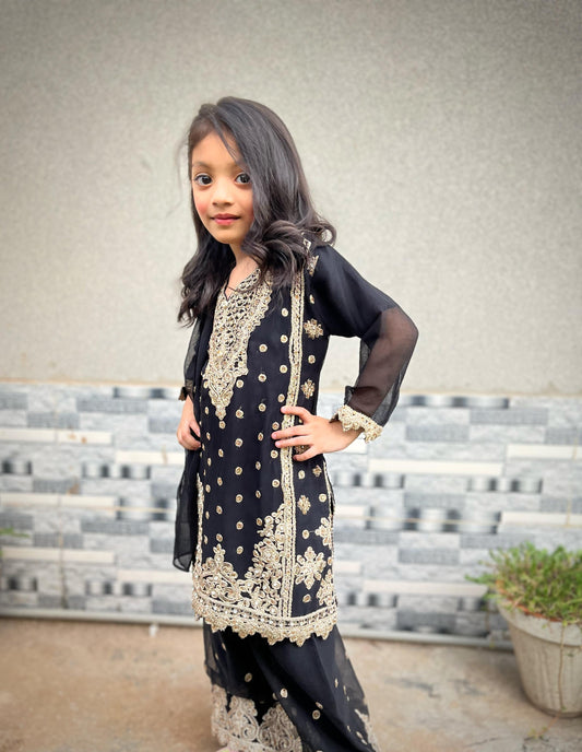CHIFFON FABRIC Heavily Embroided Kids Dress With Handmade Plazo 2025
