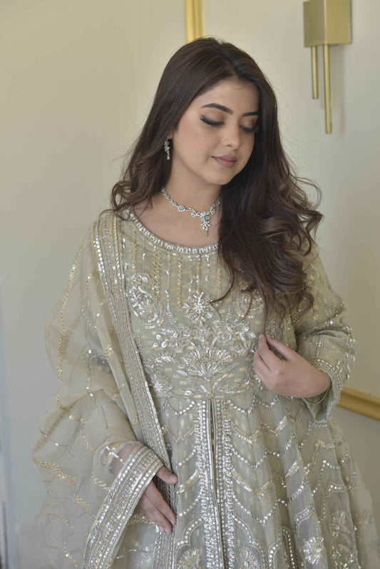 BEAUTIFUL MAXI ON ORGANZA STUFF WITH HANDMADE WORK FOR WEDDING EVENT