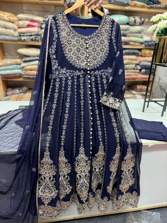 SG1778 Frock Chiffon Navy Blue