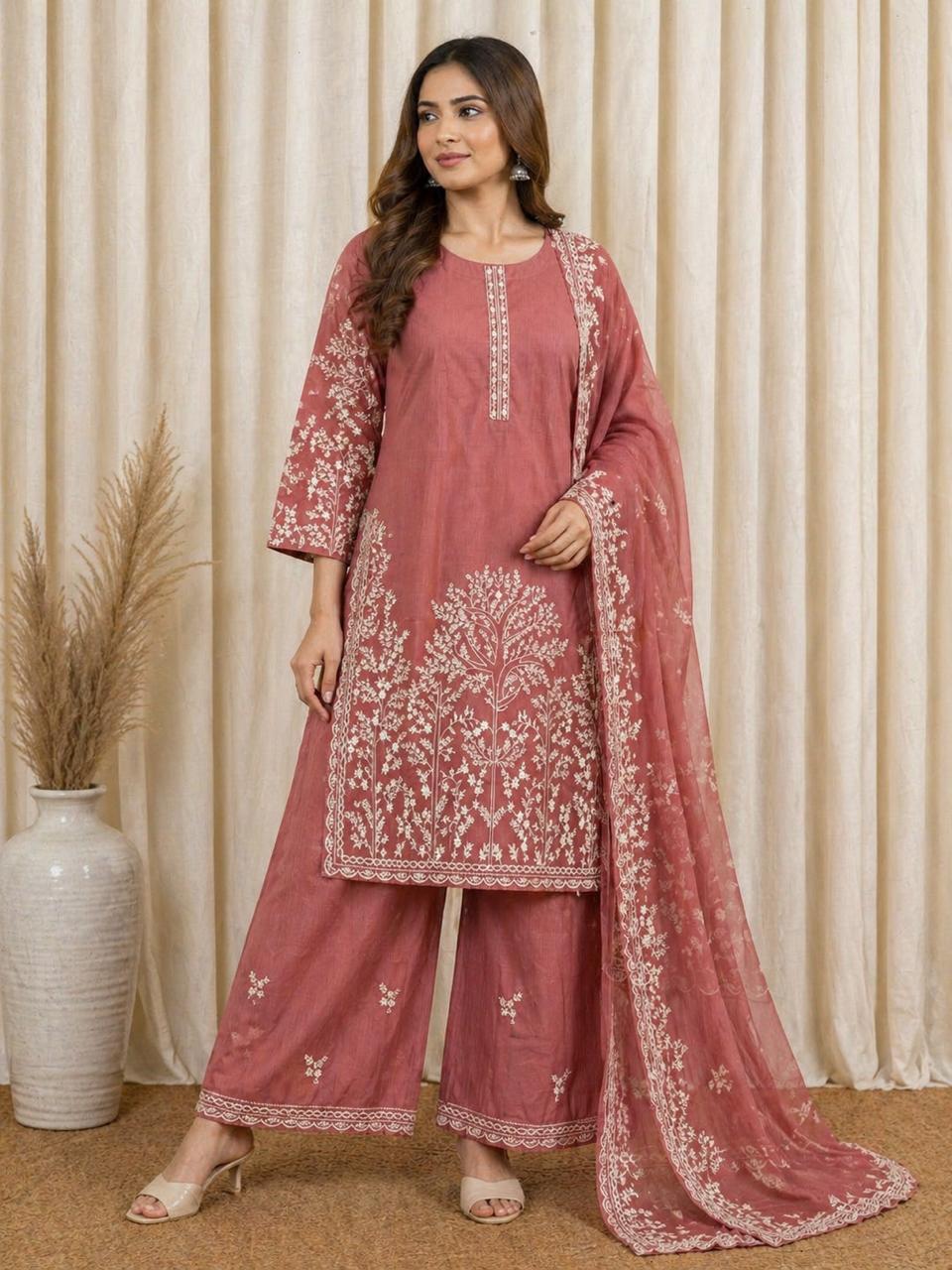 3pc Embroidered Pink