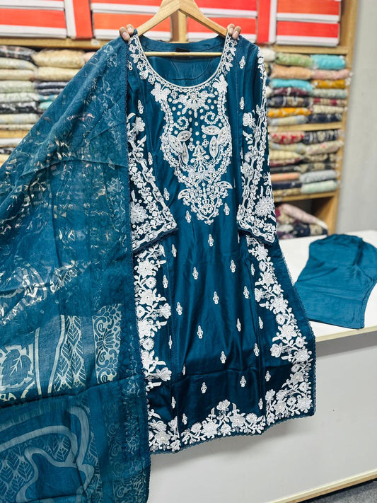 Viscose Beautiful Casual Wear 3 Piece Zinc
