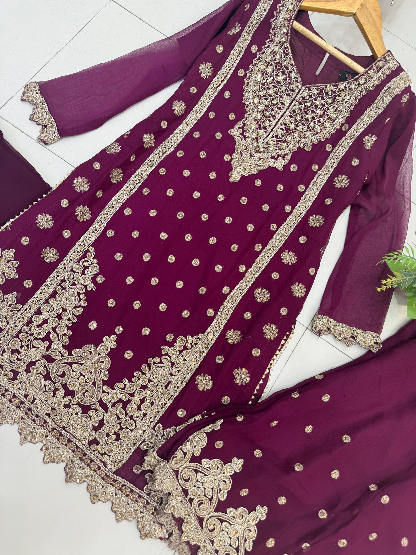 CHIFFON FABRIC Heavily Embroided Kids Dress With Handmade Plazo 2025