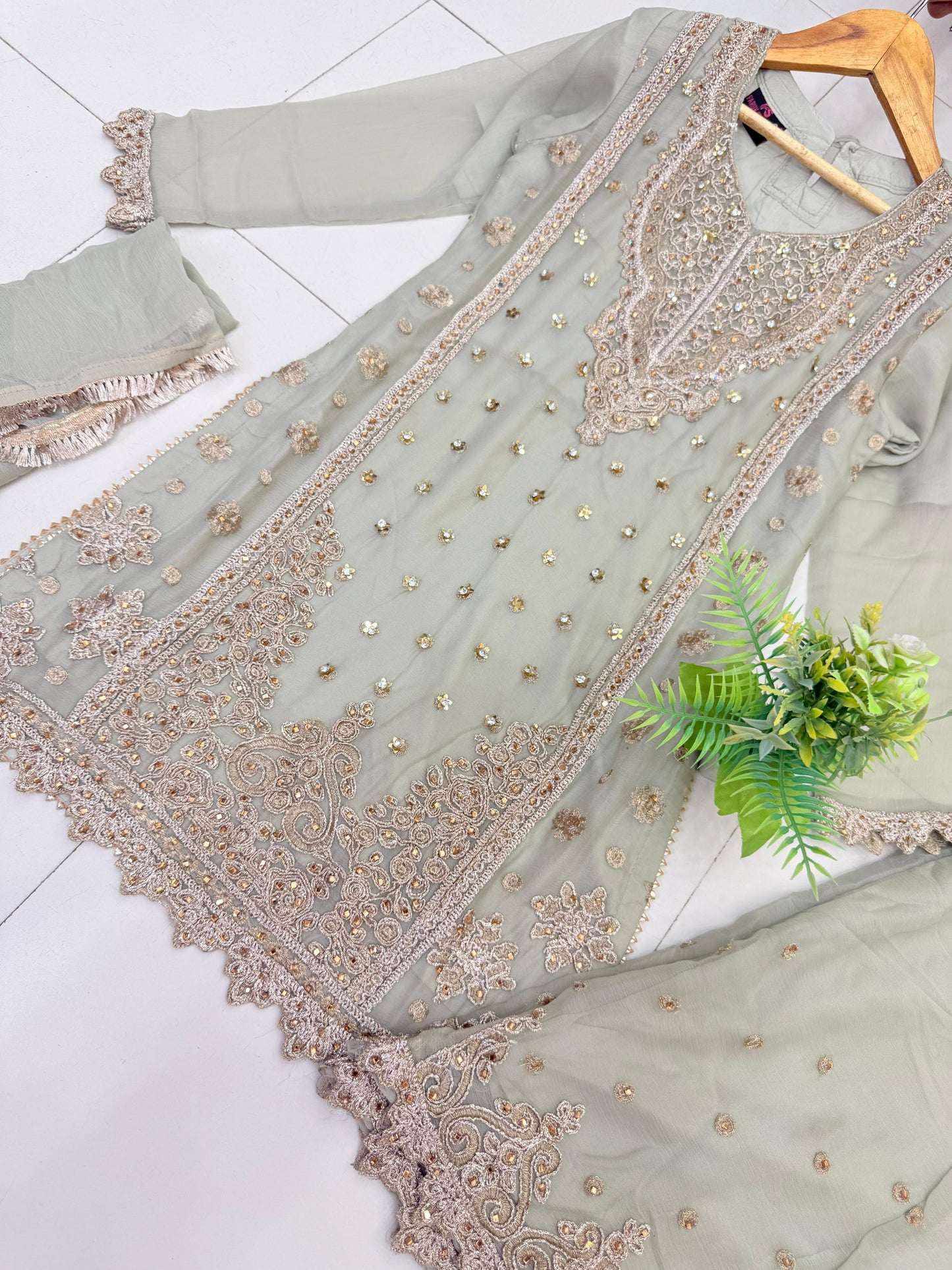 CHIFFON FABRIC Heavily Embroided Kids Dress With Handmade Plazo 2025