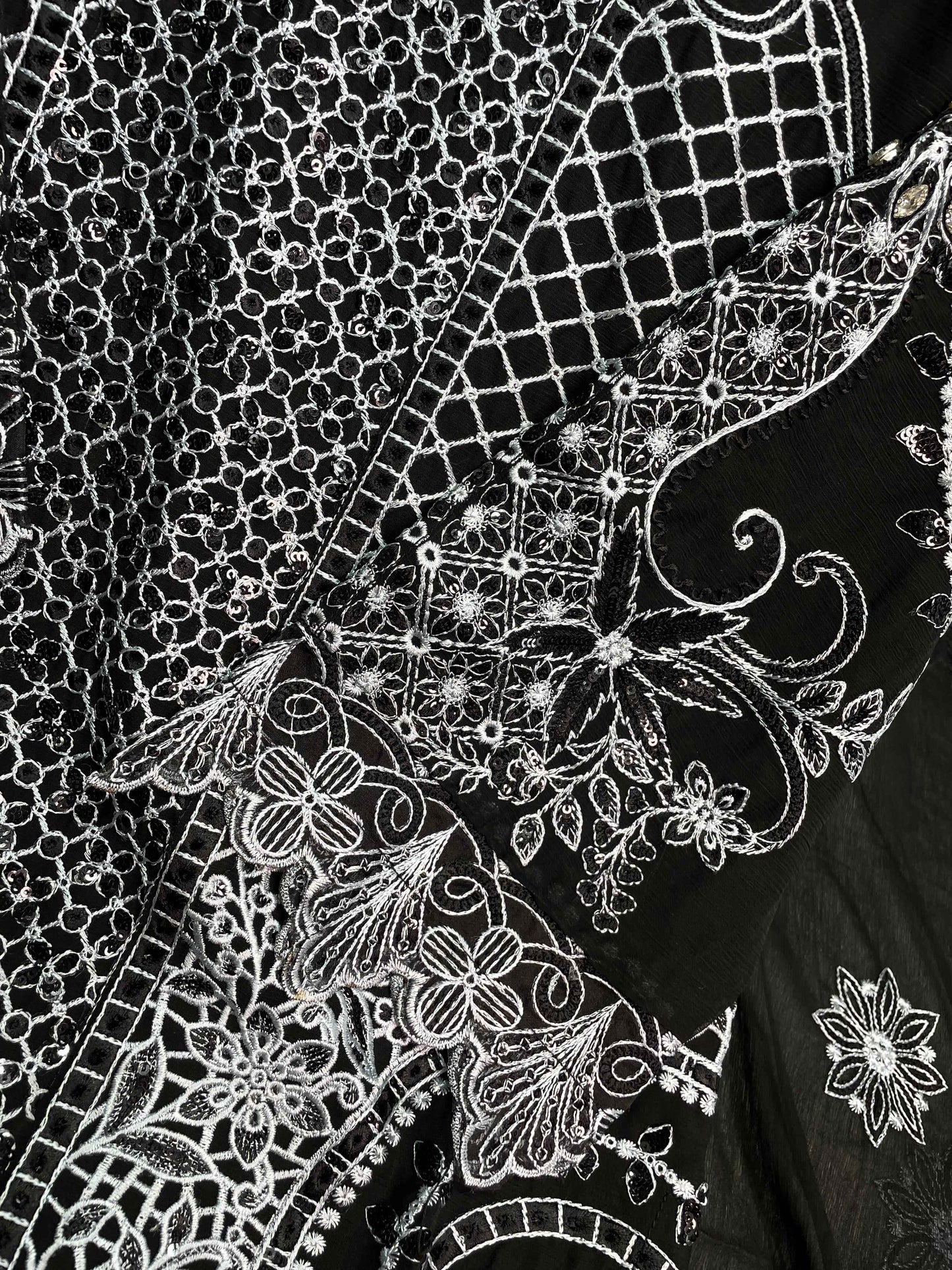Designer Chiffon 3-Piece Heavy Embroidered Wedding Outfit