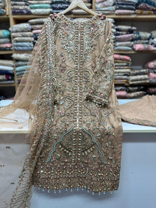 Luxury embroidered net outfit by Punjab Boutique — perfect for weddings & formal occasions 💫