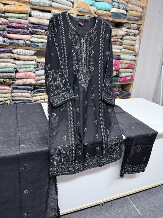 3PC Ready to Wear Viscose Embroidered Suit with Embroidered Dupatta