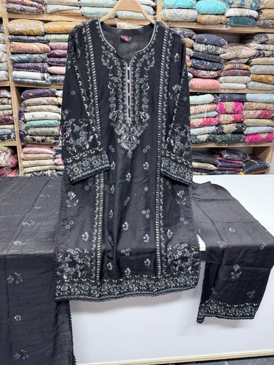 3PC Ready to Wear Viscose Embroidered Suit with Embroidered Dupatta