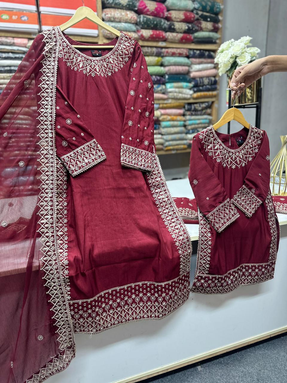 SG2402 Rao Silk Maroon Mother Daughter