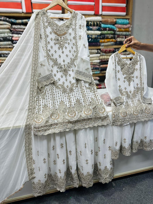 Chiffon Mother Daughter Dress White