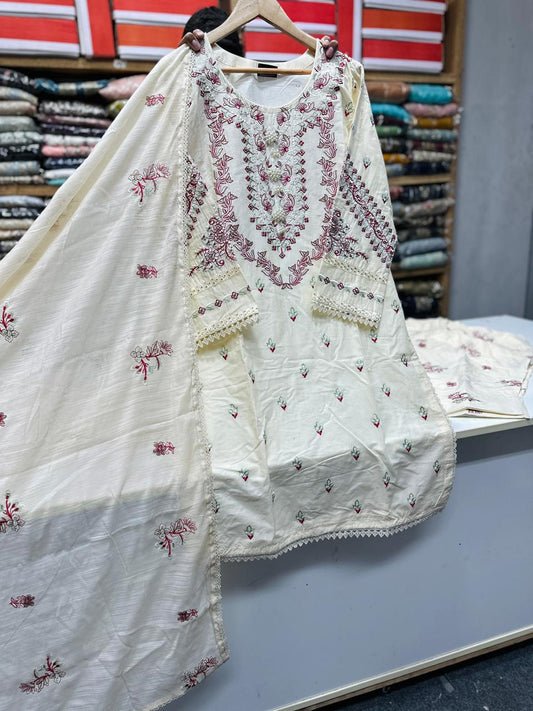 Embroidered Off-White 3pc Shalwar Kameez