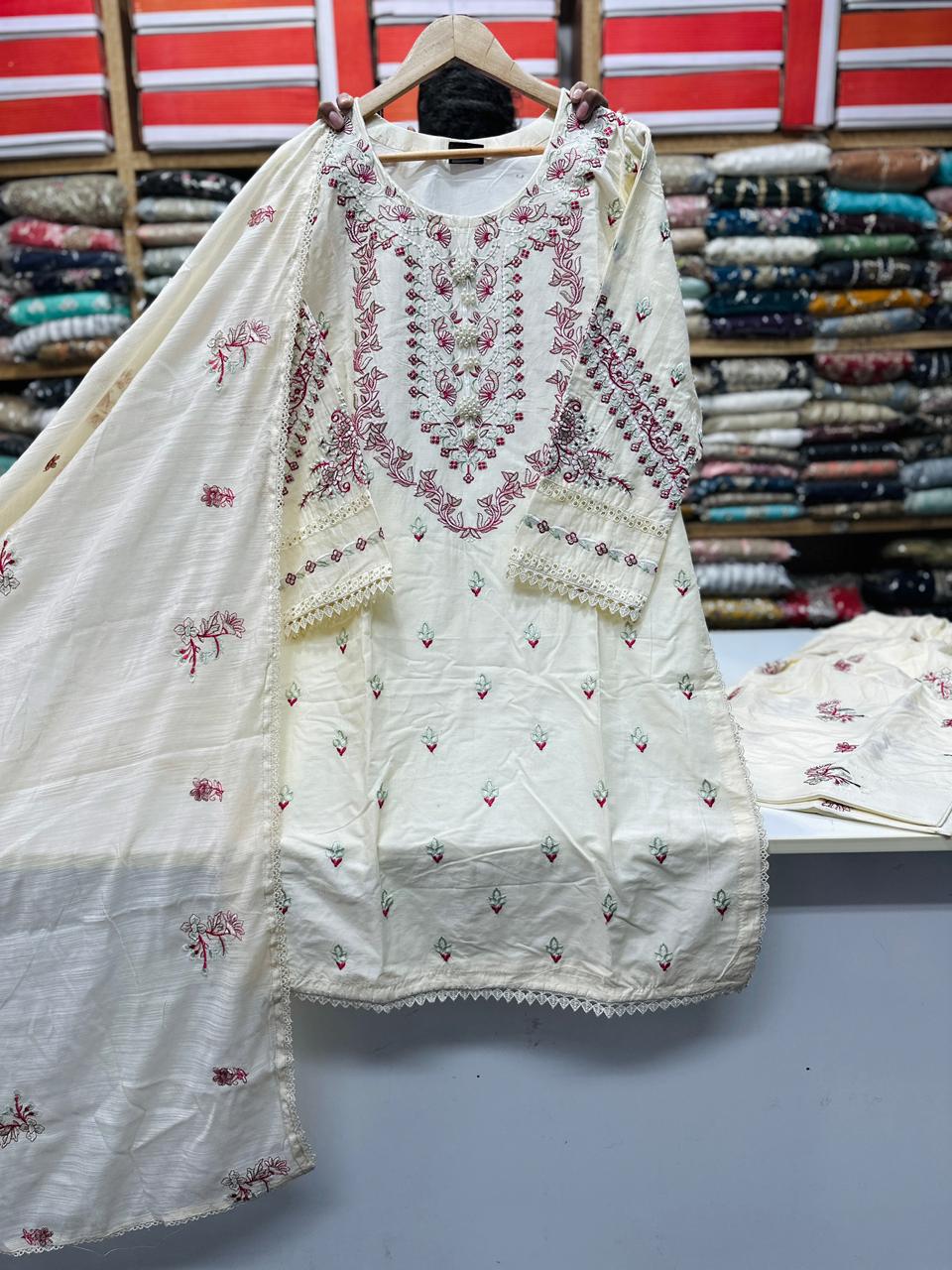 Embroidered Off-White 3pc Shalwar Kameez