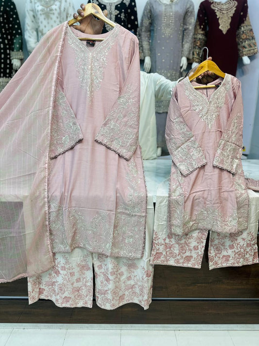 SG 2153 Pink Viscose Mother Daughter