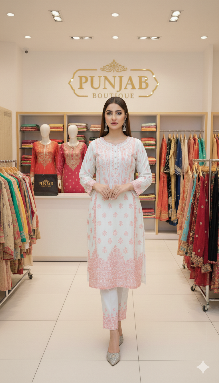 Heavy Embroidered Suit | Embroidered Shirt & Palazzo with Digital Print Dupatta and Cutwork Border