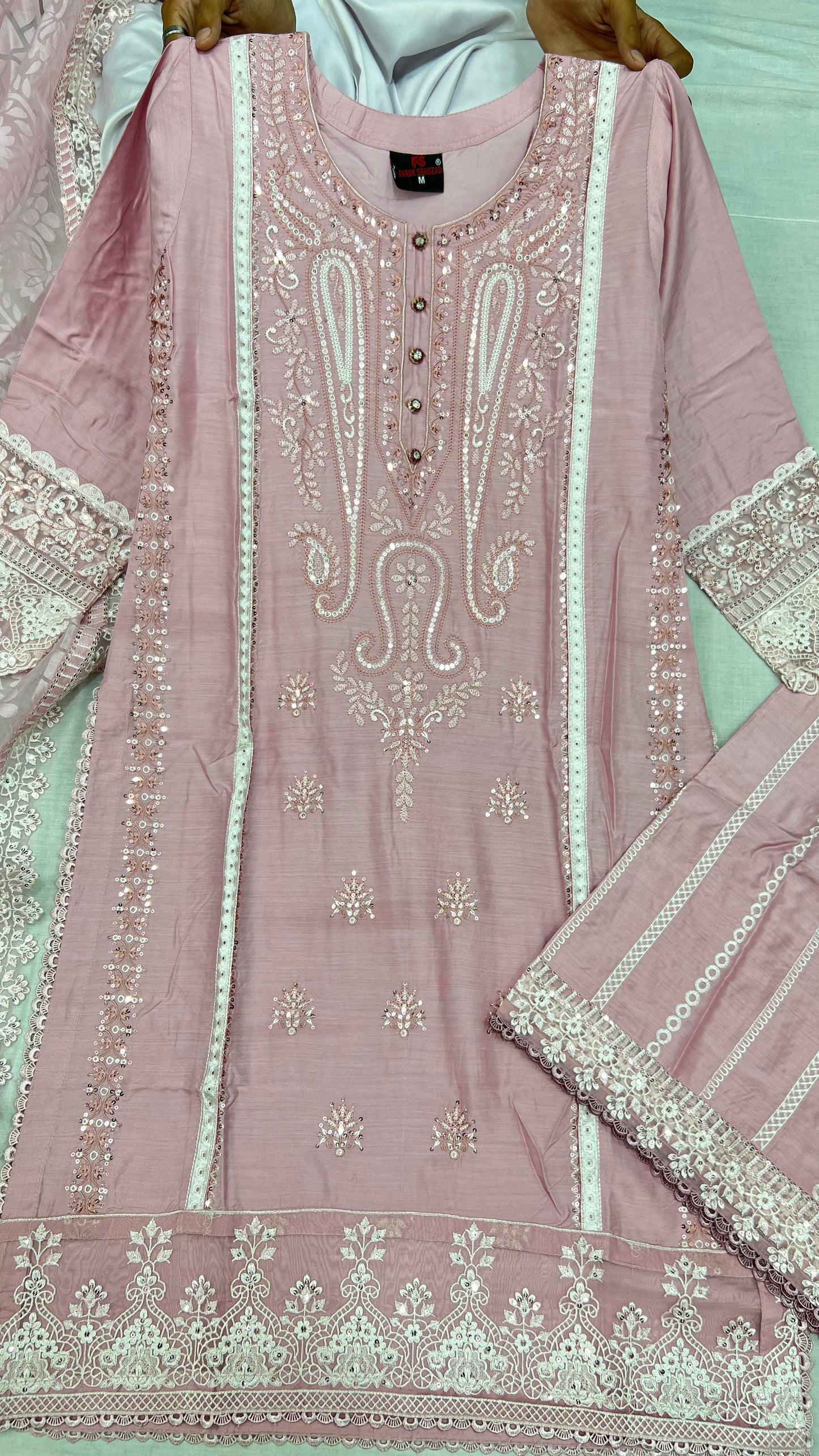 Heavy Embroidered Suit | Embroidered Shirt & Palazzo with Digital Print Dupatta and Cutwork Border