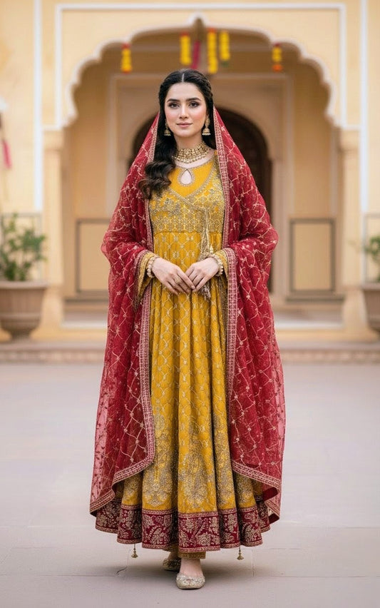 Chiffon Fabric Maxi with Organza Dupatta | Elegant Party & Wedding Wear