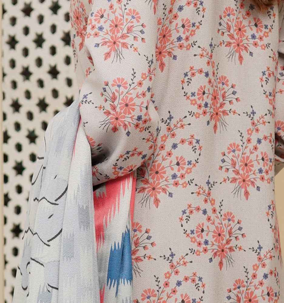 Dhanak Print Fabric Suit | Patch & Boring Work with Printed Shawl – Winter Collection