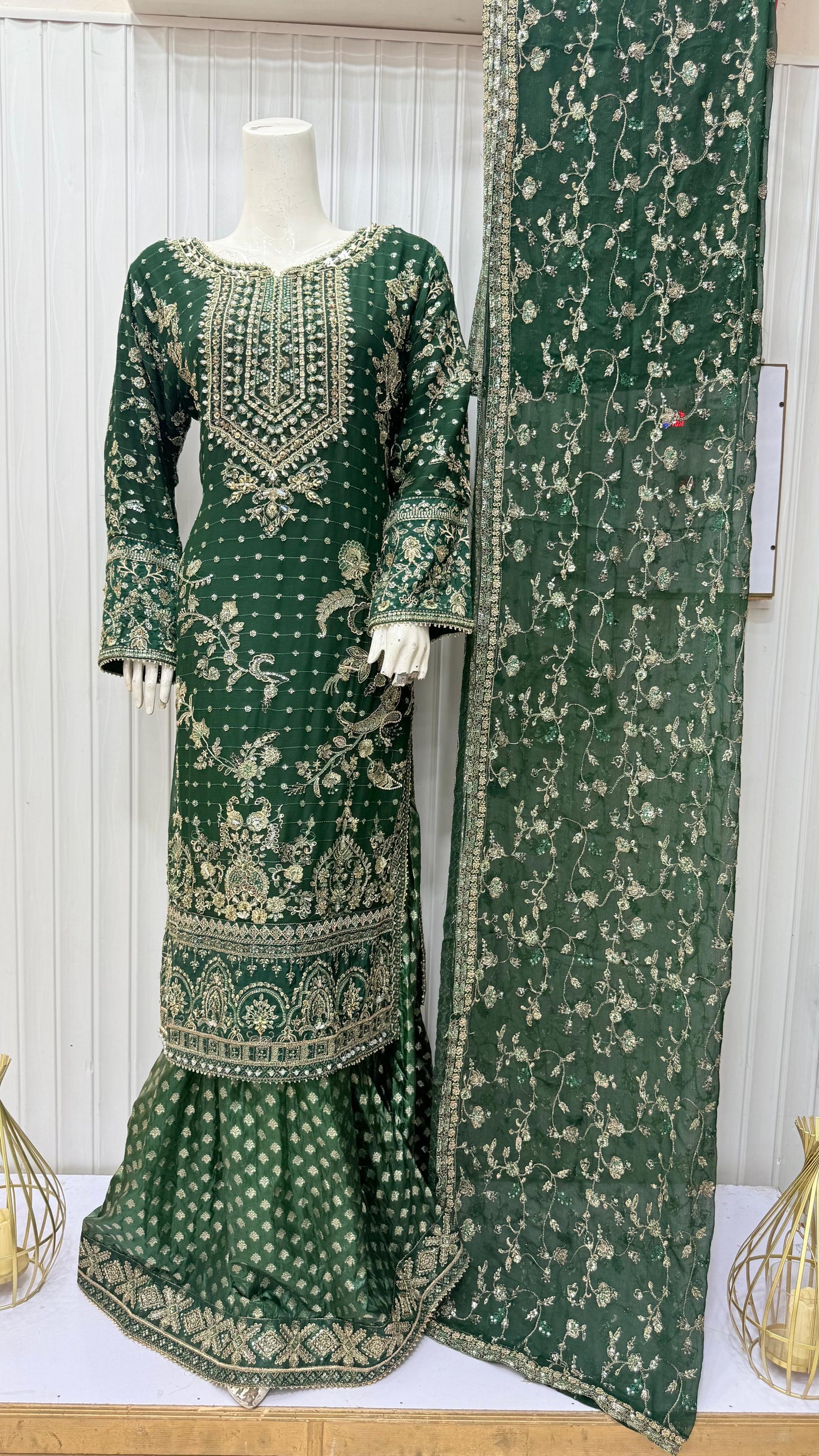 CHIFFON FABRIC 3-PCS Heavy Embroided Dress With Dupatta