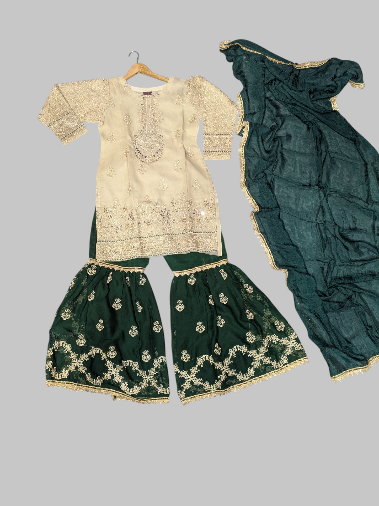 Organza Shirt with Chiffon Gharara & Embroidered Chiffon Dupatta