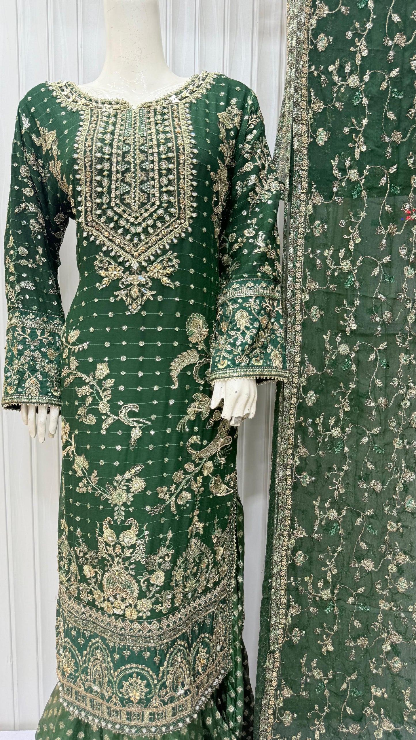 CHIFFON FABRIC 3-PCS Heavy Embroided Dress With Dupatta