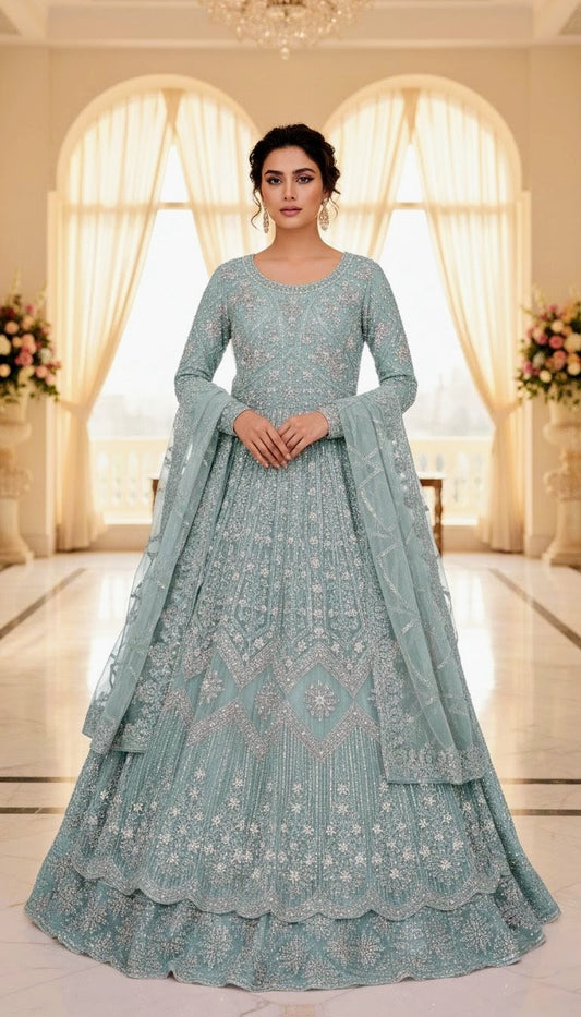 Wedding Heavy Maxi with Handmade Work & Organza Dupatta