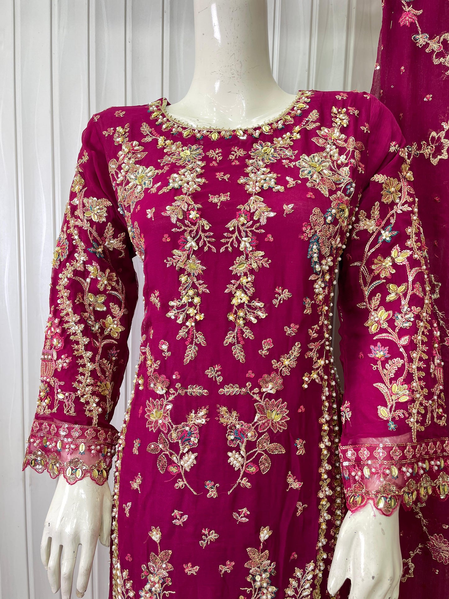 CHIFFON FABRIC 3-PCS Heavy Embroided Dress With Dupatta