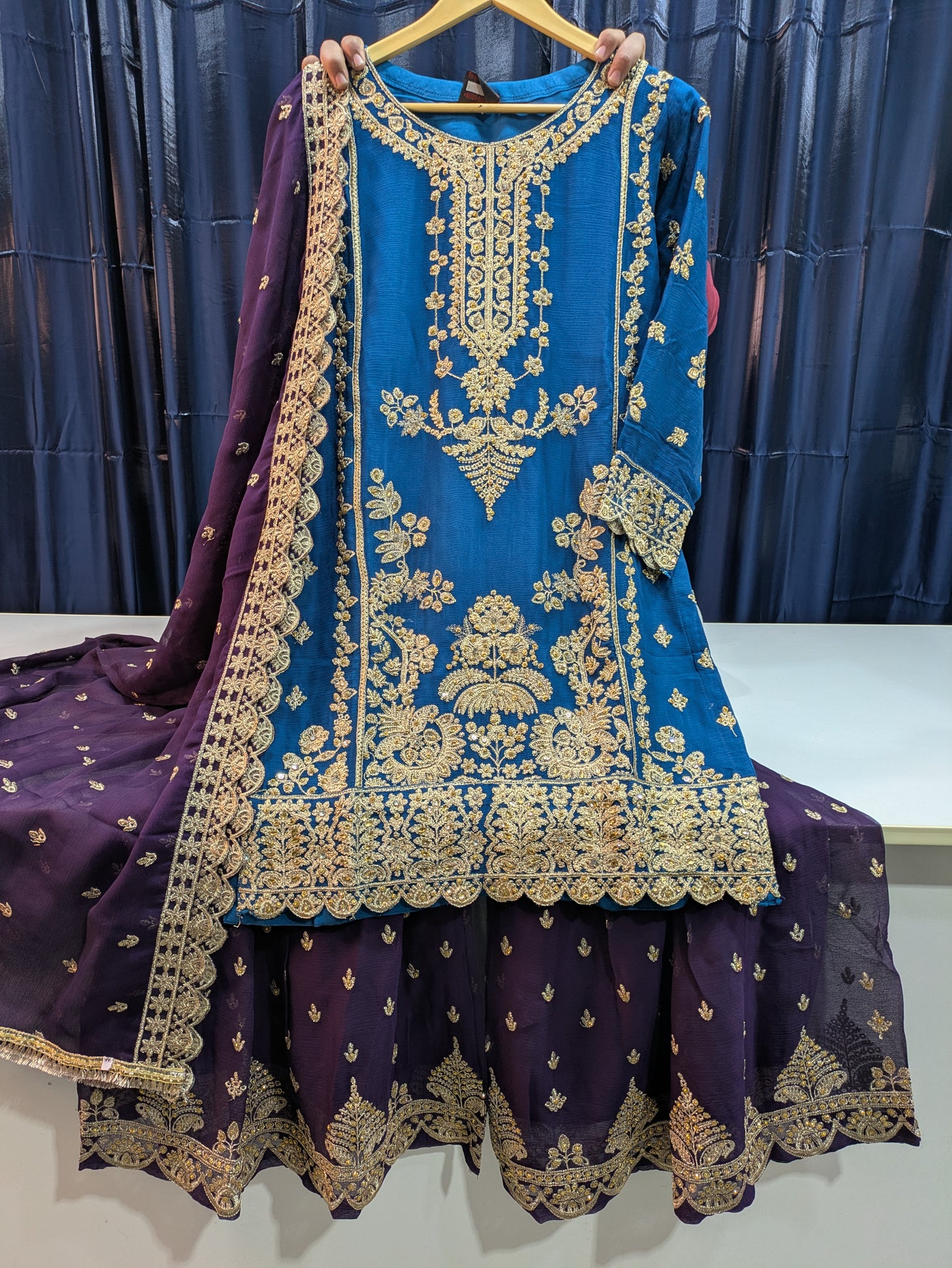 Chiffon Dress with Dupatta & Garara