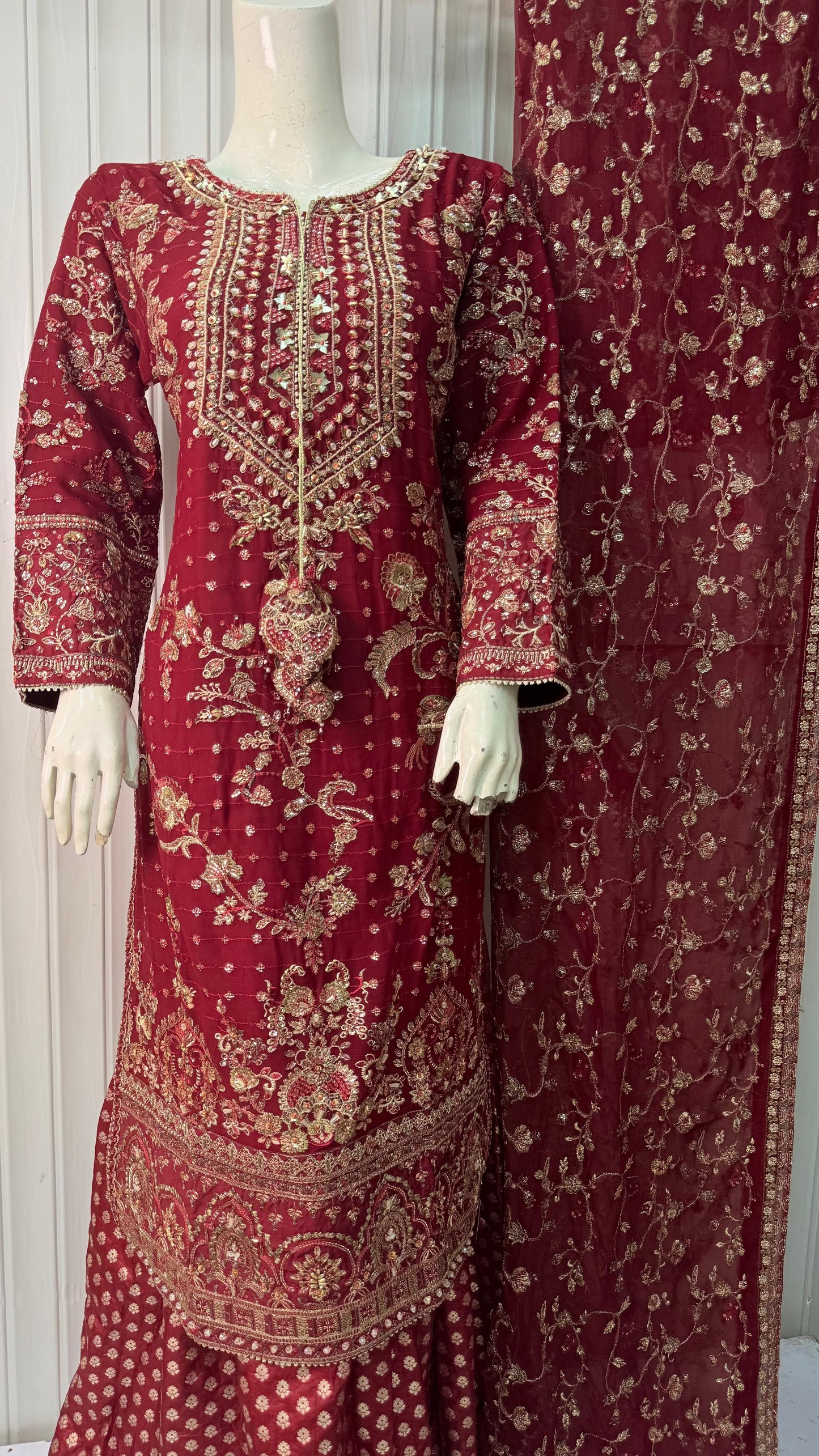 CHIFFON FABRIC 3-PCS Heavy Embroided Dress With Dupatta