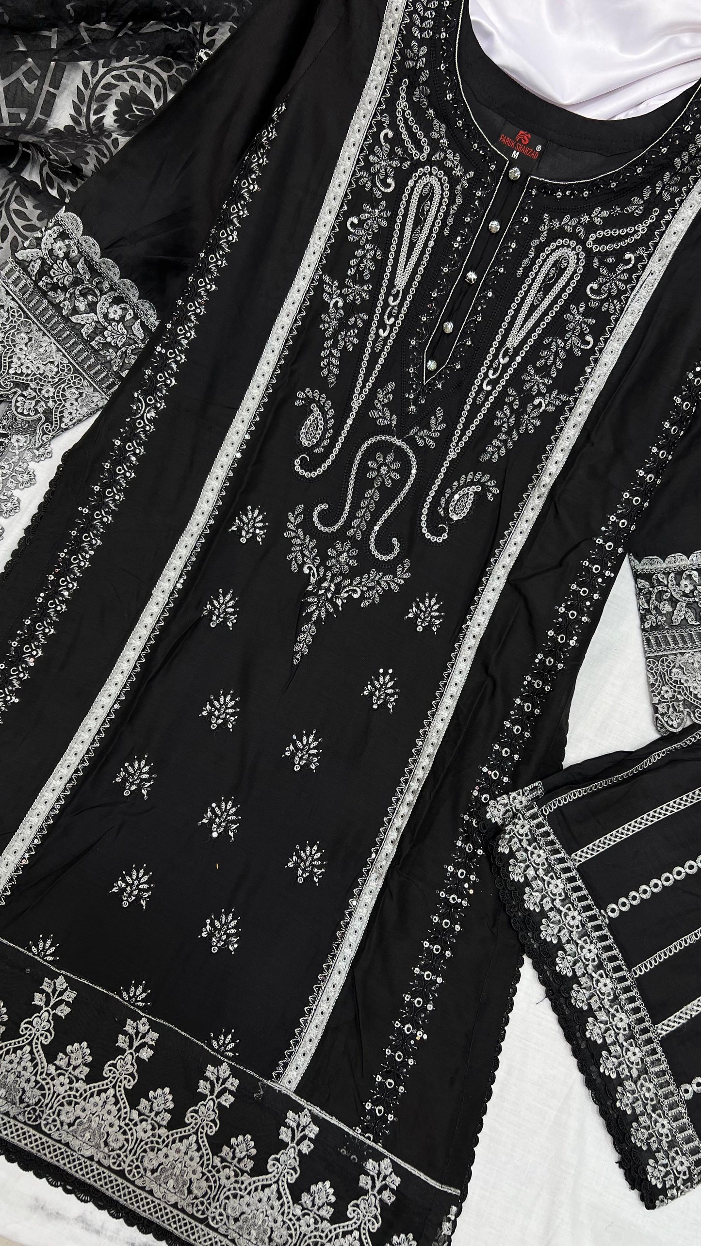 Heavy Embroidered Suit | Embroidered Shirt & Palazzo with Digital Print Dupatta and Cutwork Border