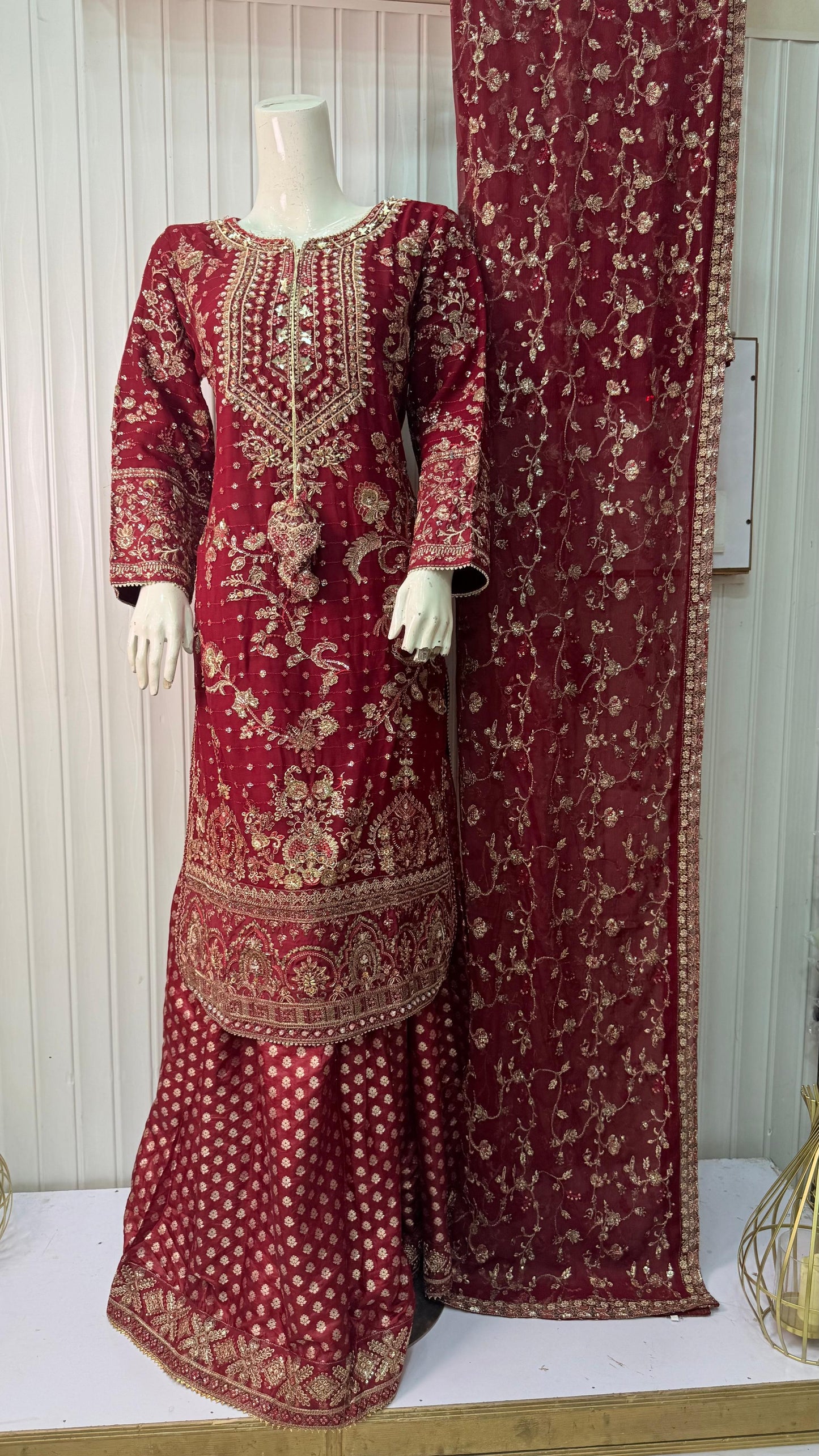 CHIFFON FABRIC 3-PCS Heavy Embroided Dress With Dupatta