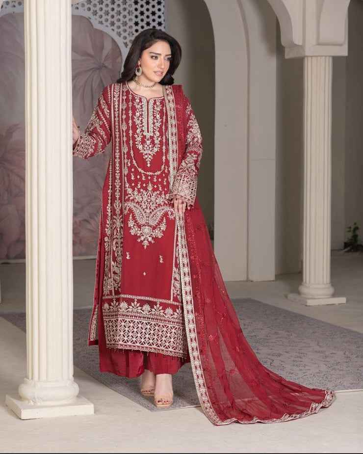 3PC Ready to Wear – Chiffon Elegance with Graceful Detailing