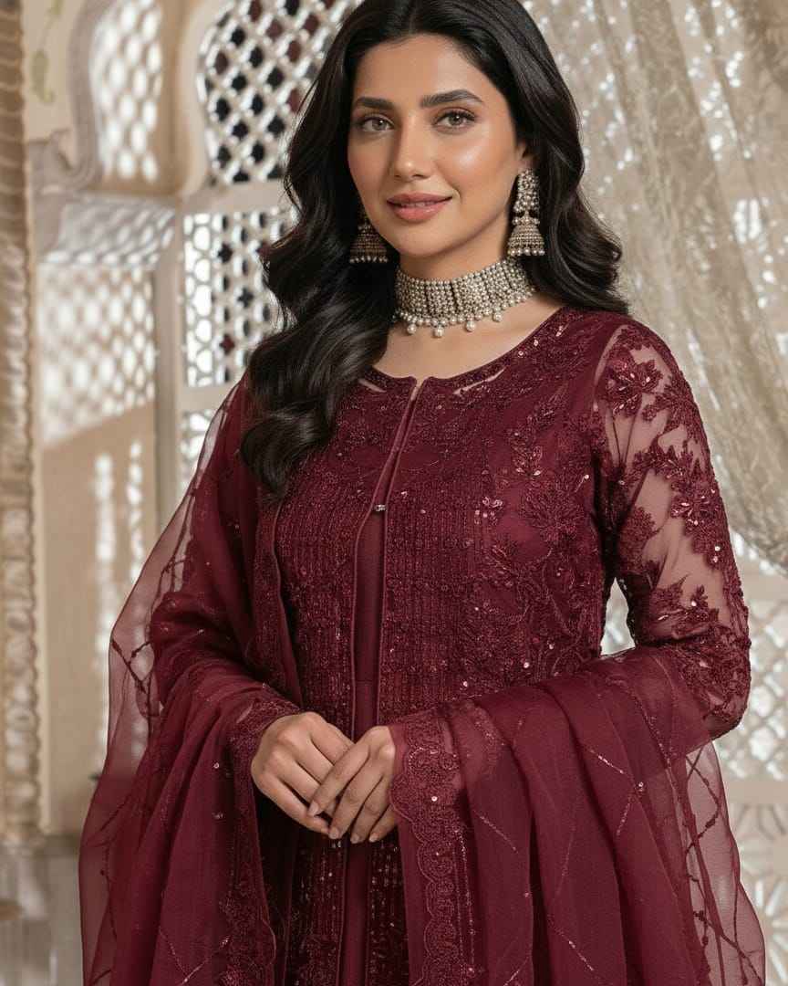 Organza Gown Style Maxi | Heavy Embroidered