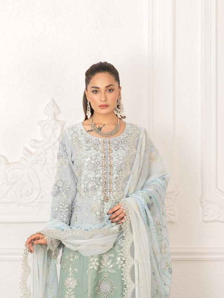 3PC Ready To Wear | Chiffon Elegance with Pearl & Stone Embellishments