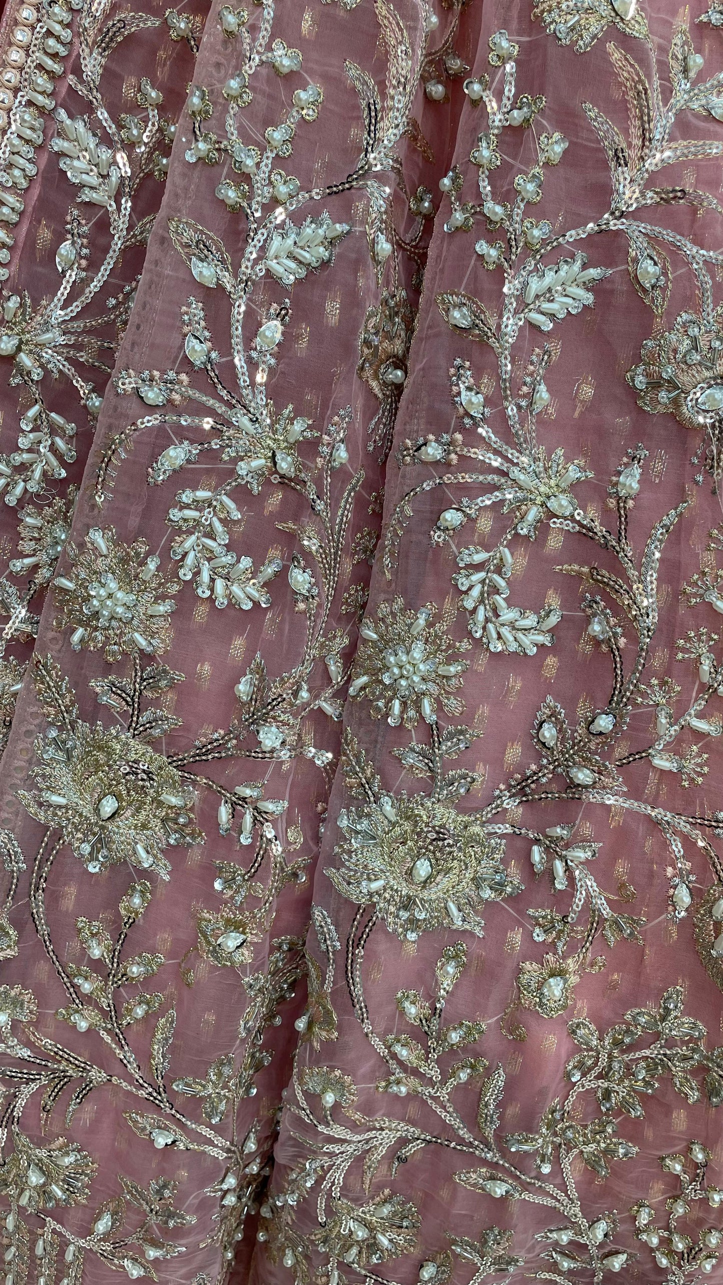 Organza Wedding Wear Maxi | Heavy Embroidery & Handmade Stone Work | Big Flare & Long Length 3-Piece Dress