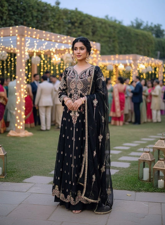 Chiffon Maxi with Chiffon Dupatta | Handmade Stone Work 2025