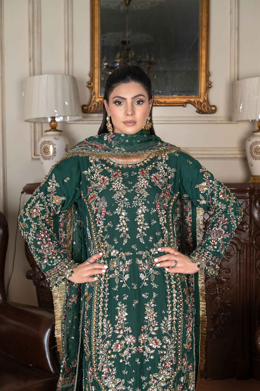 Hand-Embellished Chiffon Ensemble | Crushed Sharara Luxury Look