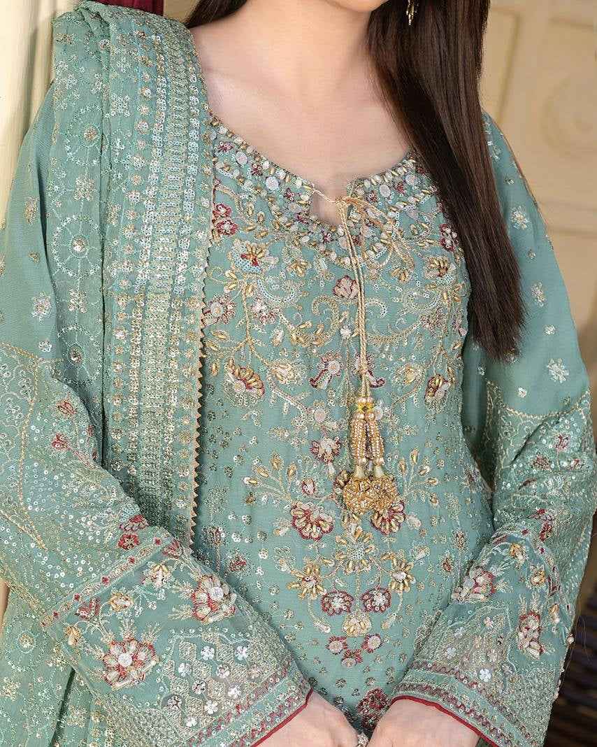 3PC Ready To Wear | Chiffon Elegance with Banarasi Charm