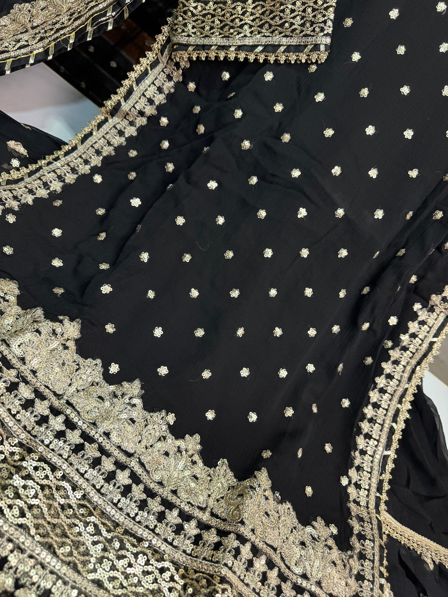 CHIFFON FABRIC 3-piece Long Embroidered Shirt With Ghrara