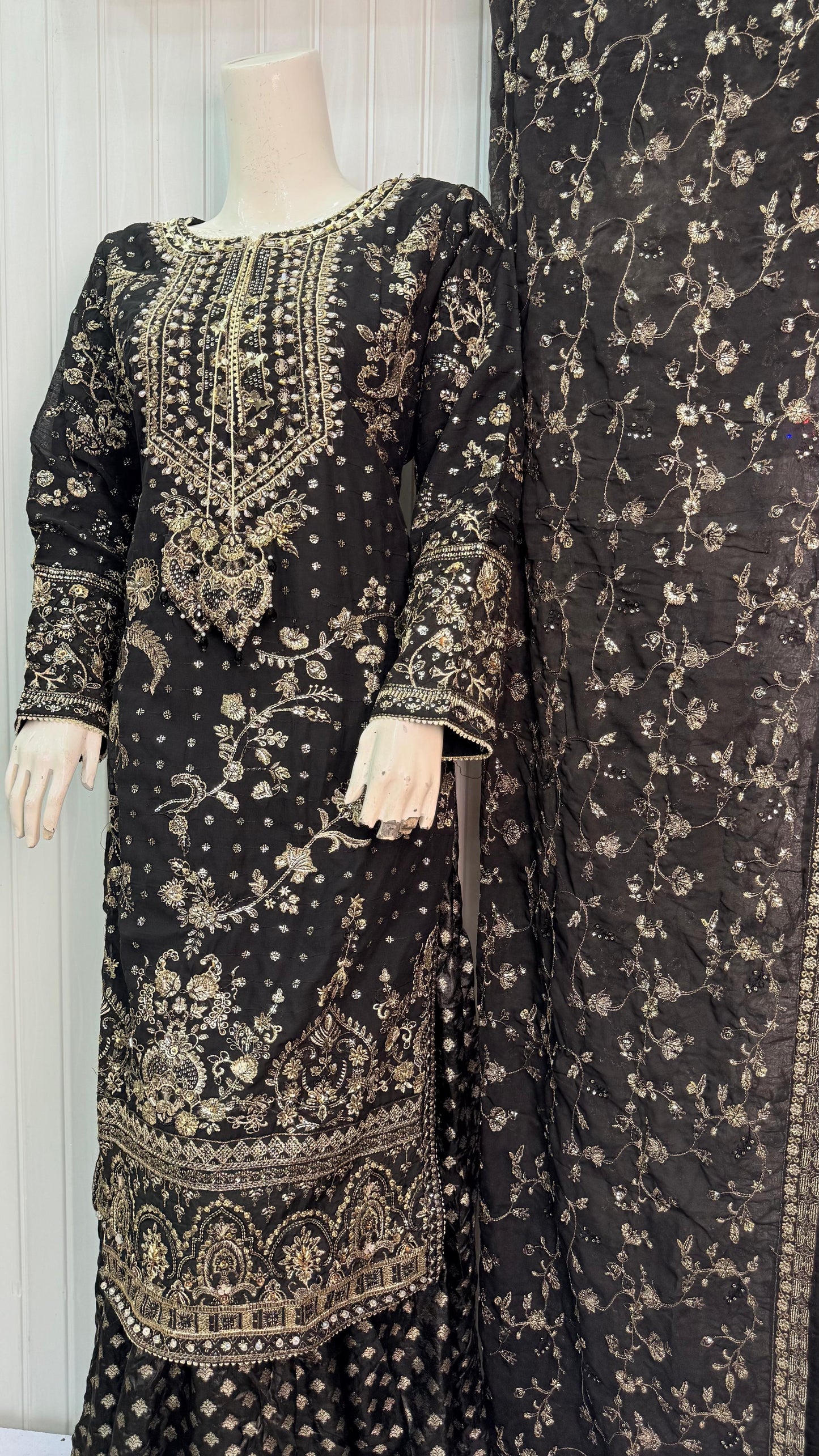 CHIFFON FABRIC 3-PCS Heavy Embroided Dress With Dupatta