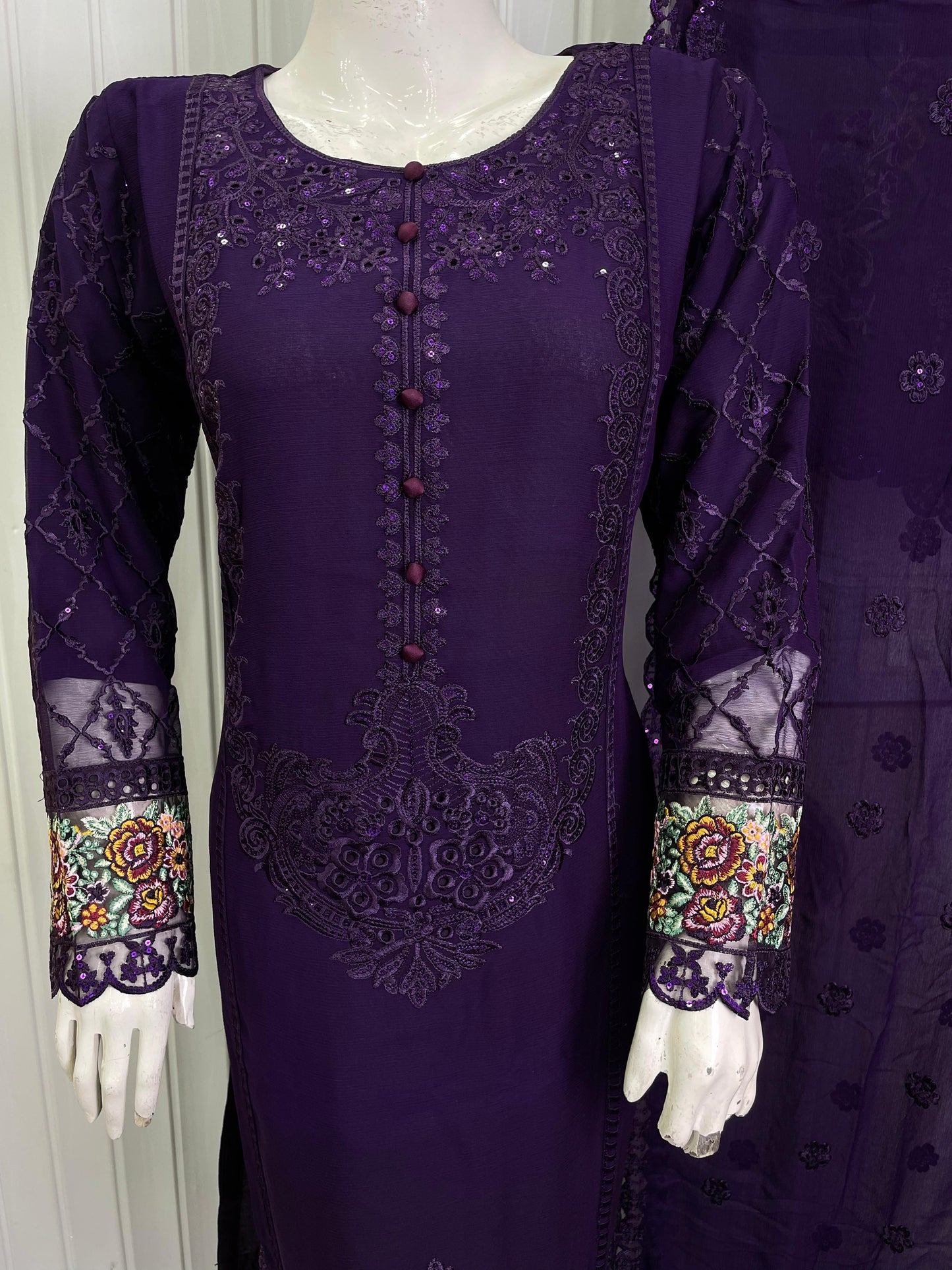 CHIFFON FABRIC 3-PCS Beautiful Heavy Embroided Dress 2025